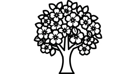 Stylized Blossom Tree Illustration, Minimalist Line Art
