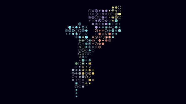 Mozambique animated country shape. Pulsating colored dots on the map of the country. Large size circle blocks. Digital style Mozambique map on dark background. Beautiful animation video.