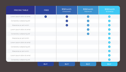 Modern Pricing Table Template For Subscription Plans And Comparison © MA Infograph