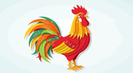 Vibrant Rooster Silhouette, Colorful Feathered Bird illustration, Chinese Zodiac Animal © Anisah