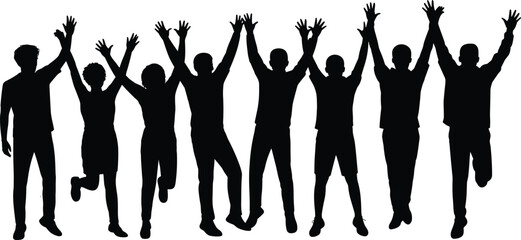 Set of Happy People Silhouettes Jumping and Cheering Representing Success Teamwork Celebration Joyful Community Achievement Active Movement and Diverse Group