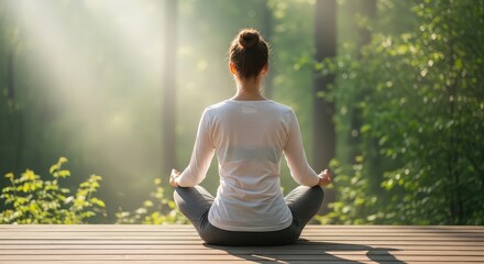 Fototapeta premium Mystical Meditation in a Serene Forest – Zen Practice for Relaxation, Mindfulness and Mental Wellness