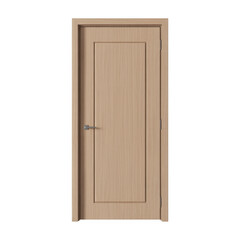 Fototapeta premium Light brown wooden door isolated on a transparent background