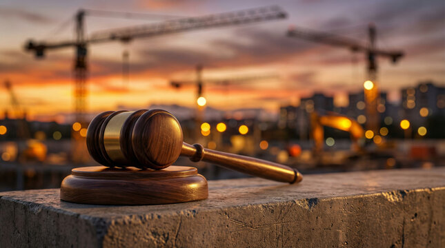 Workplace safety legal regulation concept at construction site sunset scene
