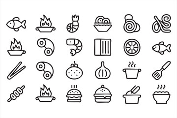 Fototapeta premium Cooking and Kitchen Symbols Line Icons for UI Design