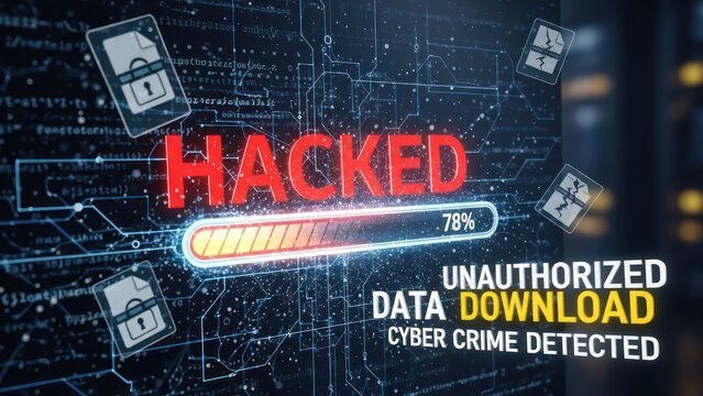 Digital breach with unauthorized data download and cyber crime detected on system network
