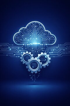 Cloud Computing Automation Concept with Glowing Circuit Network and Gears