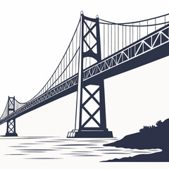 Obraz premium A detailed illustration of the iconic golden gate bridge over a calm body of water