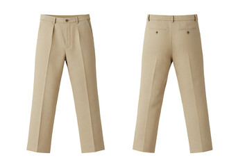 Khaki trousers displayed on a white background, showcasing the front and back details with a clean and professional presentation.