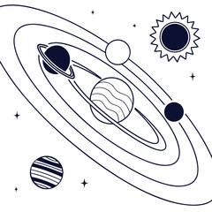 A detailed illustration of a solar system with planets and stars in orbit. © MDMamun Islam