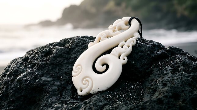 Maori Hei Tiki Necklace on Rock