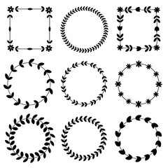 Obraz premium Vintage Floral Borders and Frames: Hand-Drawn Foliage Design and Vector Illustrations for Creative Wedding Invitations