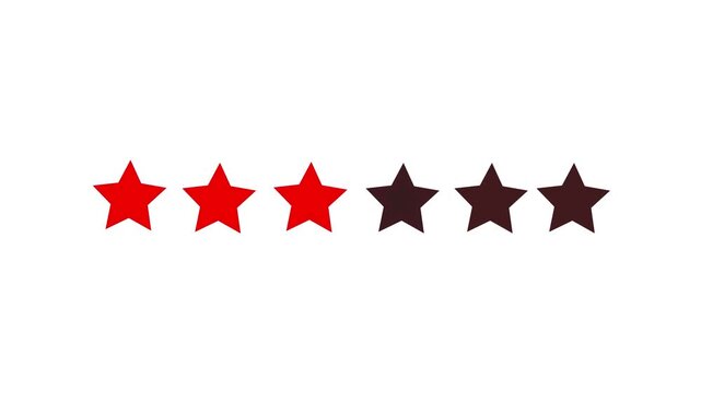 Online customer satisfaction review survey rating stars icon animation. Customer Ratings. Three stars give feedback isolated on white background.