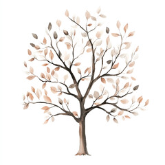 Obraz premium Watercolor Tree with Delicate Autumn Leaves.