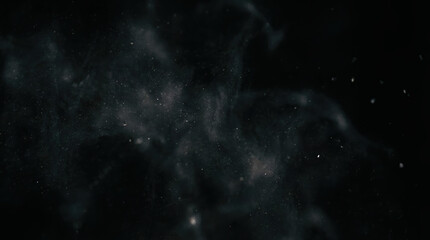 Obraz premium Smoke dust particles mist abstract background dark ethereal cinematic overlay texture featuring atmospheric fog and mysterious starry cosmos nebula for mystical creative design projects.