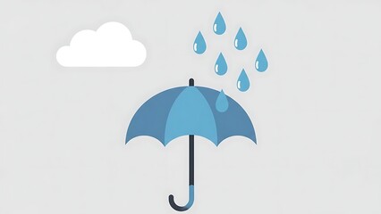 Cartoon umbrella protecting from falling raindrops with cloud graphic on gray background