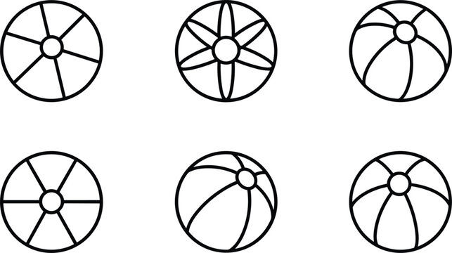 Beach ball icon set representing summer sport recreation toy inflatable seaside fun vector illustration outline minimal design