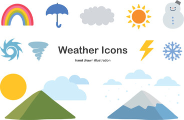 天気の手描きアイコンセット