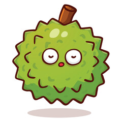 illustration of Adorable Green Durian Fruit with Spikes and a Kawaii Sleepy Expression on white background good for sticker