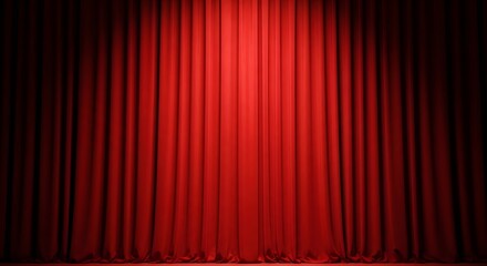 Red velvet stage curtain with spotlight ready for performance