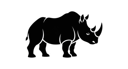 Obraz premium Black silhouette of a rhinoceros standing on a white background.