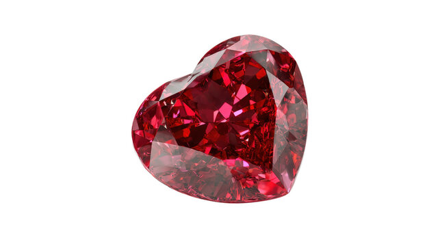 Shiny heart-shaped red faceted jewel with reflections in a close up view