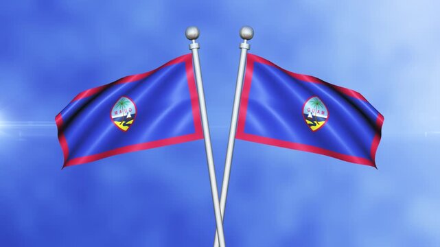 Guam Crossed Flags Waving in Blue Sky Loop Animation