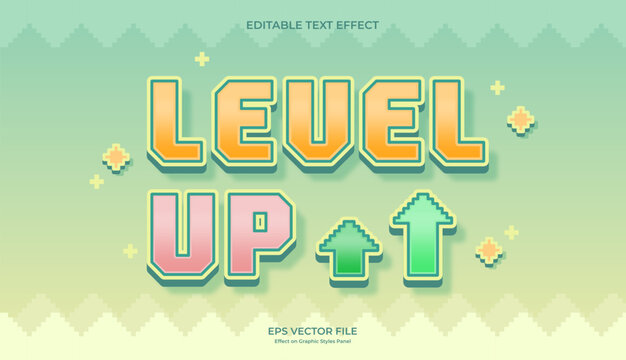 decorative pixel level up editable text effect design