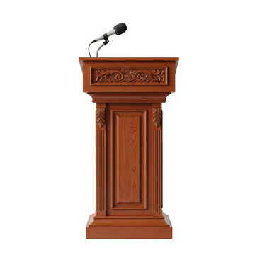 Ornate wooden podium with microphone isolated on transparent background