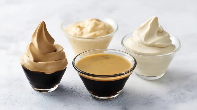 Delicious Espresso and Cream Desserts with Soft Serve Coffee and Vanilla Flavors.