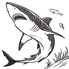 Obraz premium Shark jumping out of water with open mouth and sharp teeth 1