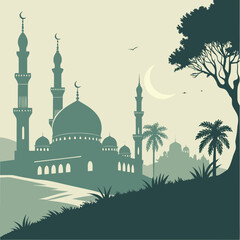 Islamic mosque skyline with minarets and domes at dusk © MST SAHIDA  BEGUM 