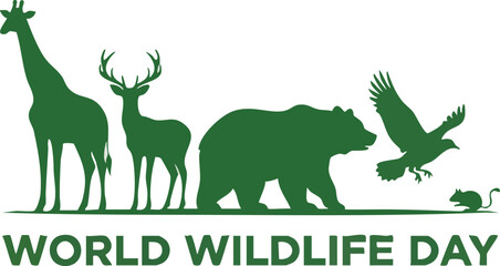 Obraz premium Green silhouette of various animals for world wildlife day celebration and conservation awareness