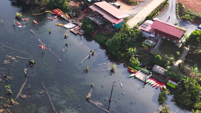 Aerial View of Tourists Kayaking at Klong Root in Krabi Thailand