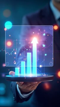Business strategy for revenue growth concept. Digital interface with business strategy icons, target repeat customer, customer centric, innovation, product development, seamless customer exp.