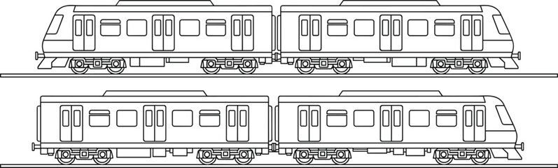 Modern passenger train side view icons representing railway transportation metro subway travel vector illustration outline design © MstBabli