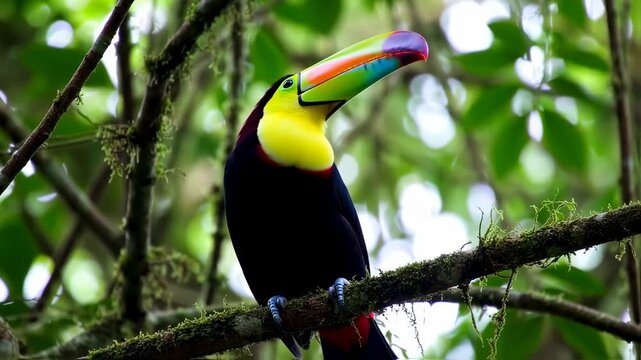 Colorful toucan on tropical tree branch