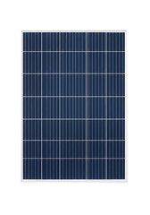 A solar panel with dark blue photovoltaic cells and white grid lines isolated on transparent background