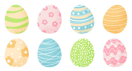 Fototapeta premium Hand Drawn Pastel Easter Eggs Collection, Cute Spring Holiday Elements with Patterns and Texture. Vector Illustrations