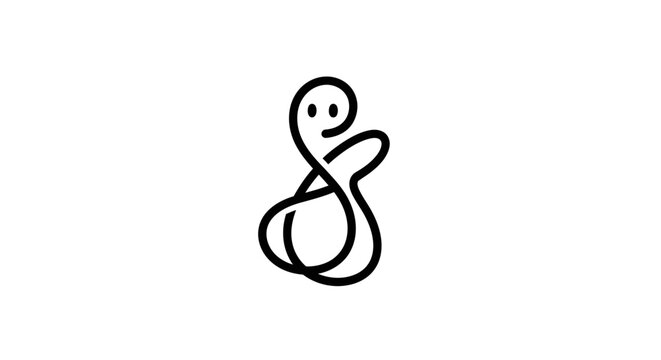 Simple black line drawing of a cartoon character in a relaxed pose.