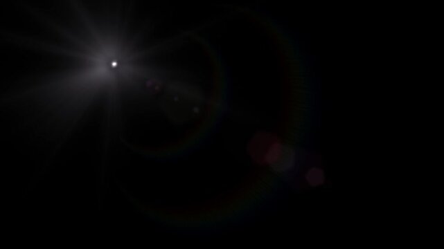 Light with rainbow halo and lens flare on black background