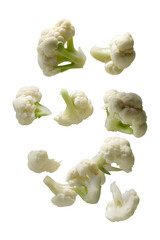 Fototapeta premium Floating cauliflower florets isolated on transparent background
