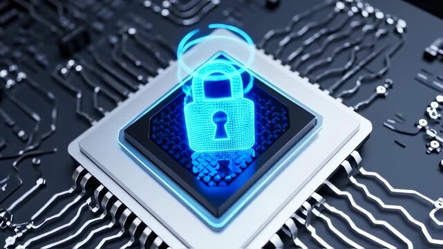 Computer chip with security lock graphic