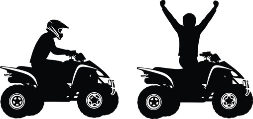 ATV Quad Bike Rider Silhouette Set, Off-Road Adventure Illustration of All-Terrain Vehicle Racing, Extreme Sports, Motorsports, and Outdoor Power Sports © Ponkaj Creatives