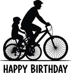 Fototapeta premium Silhouette, bicycle, father, daughter, family, birthday, biking, cycling, childhood, parenthood, active, outdoors, fitness, healthy, celebration.