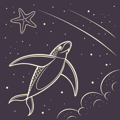 Starfish and mermaid tail in starry night sky fish scales © shahin10