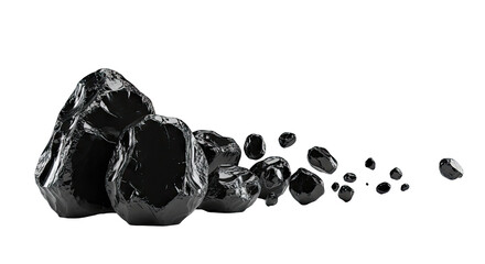 Several black obsidian stones against a white background