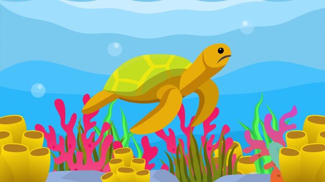 turtles swimming in the sea. Sea Animal concept. Full length animation illustration. High quality&nbsp;4k&nbsp;footage
