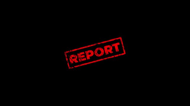 Report rubber stamp design animation on transparent background. Rubber, seal, red, vintage effect, textured, motion graphics for video content and web.stamp zooming text seal.