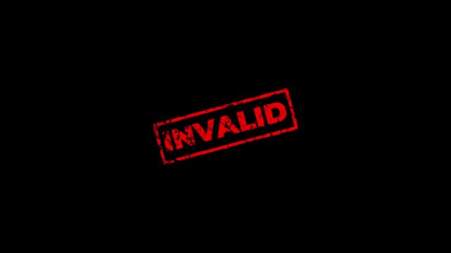 Animated Vibrant Red grunge rubber stamp with Invalid text, isolated on transparent background.Rubber, seal, red, vintage effect, textured, motion graphics for video content and web.